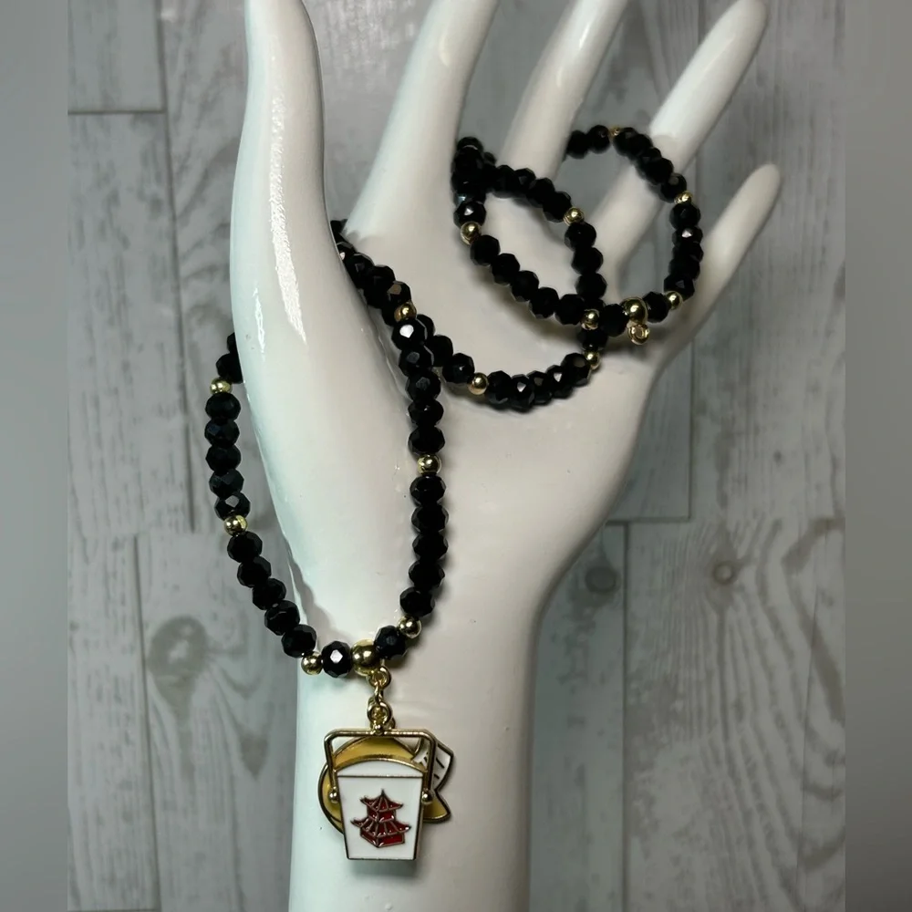 Black and Gold Beaded Charm Bracelets - Picture 3 of 6